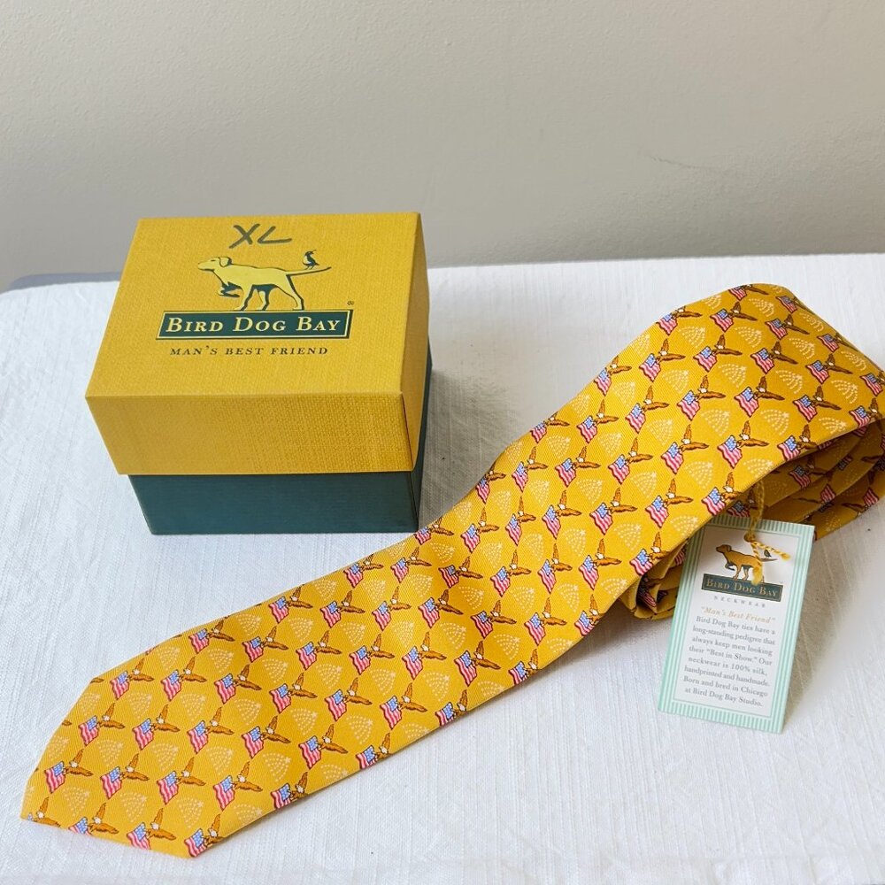 Bird Dog Bay Tie - Eagle with US Flag - Butterscotch/Gold Color - NWT